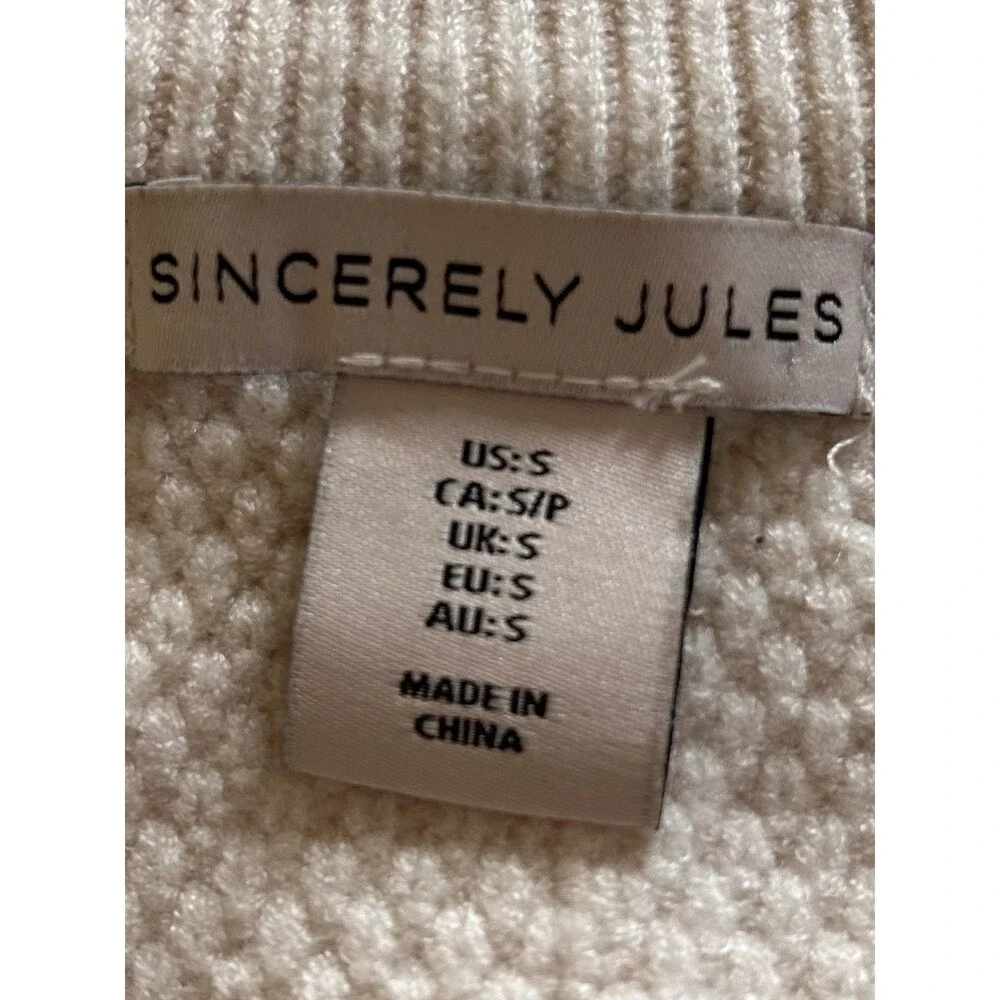 Sincerely Jules Sweater Vest Cream Knit Button Front V-Neck Cable Sz S Boho